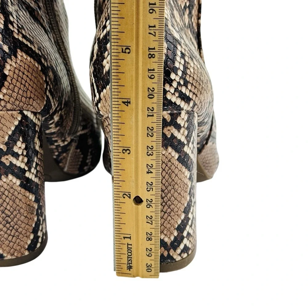 Womens Snakeskin Print Pointed‎ Toe Block Heel Ankle Boots Brown 9